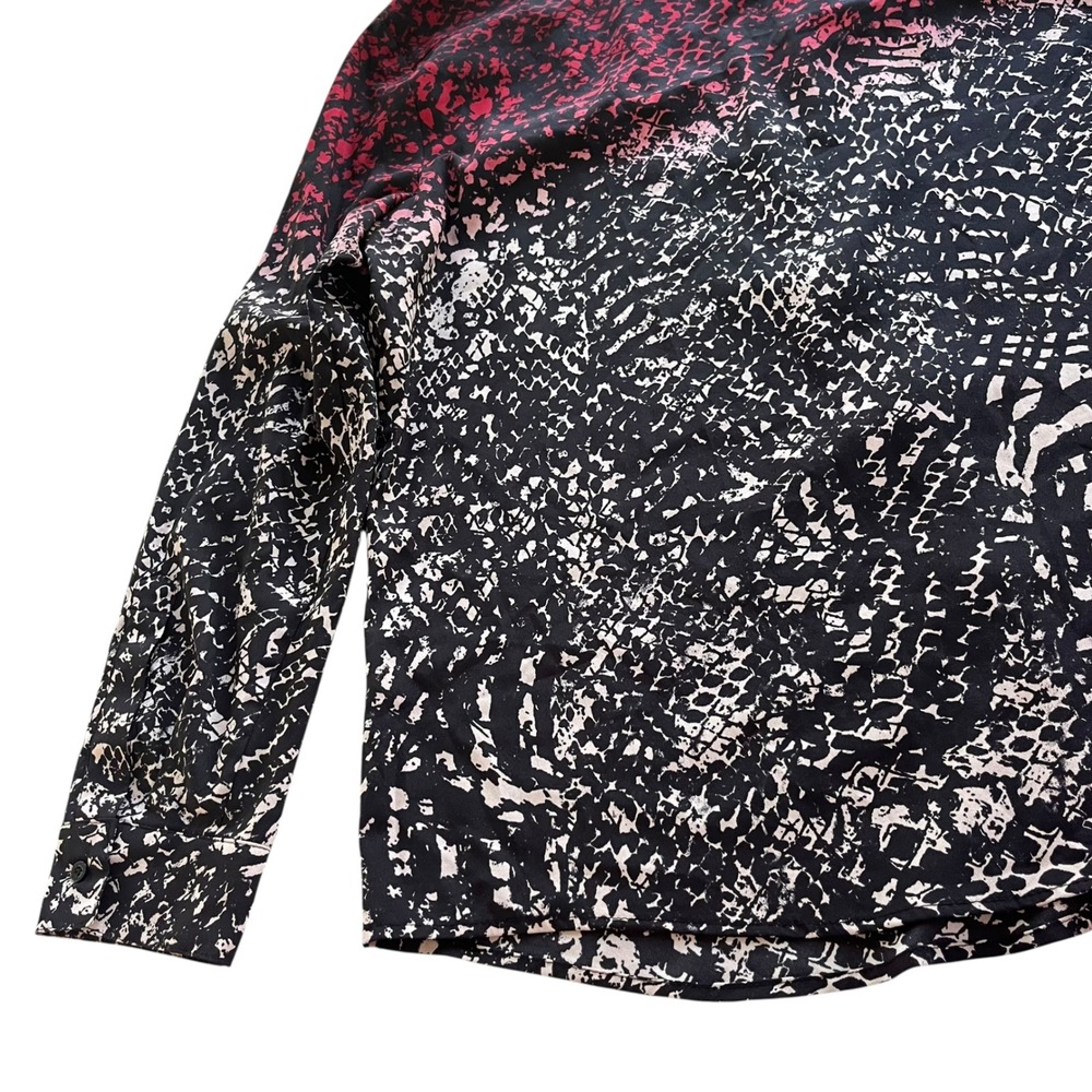 Calvin Klein Women XL Red Black Snakeskin Print Roll Tab Sleeve Button Front Top - Picture 15 of 16
